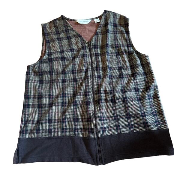 BECHAMEL Vest Size XL Brown Plaid Full Zip V-Neck Vest g - Picture 1 of 5